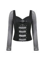Load image into Gallery viewer, Punk Knitted Top with Mesh Panels and Buckle Details TW663