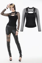 Load image into Gallery viewer, Punk Knitted Top with Mesh Overlay and Shoulder Buckle Details TW665