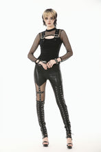 Load image into Gallery viewer, Punk Knitted Top with Mesh Overlay and Shoulder Buckle Details TW665