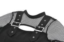 Load image into Gallery viewer, Punk Knitted Top with Mesh Overlay and Shoulder Buckle Details TW665