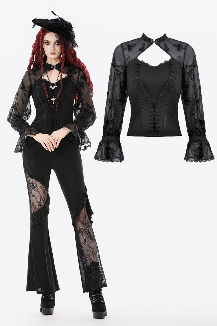 Gothic Butterfly Mesh Top with Stand Collar TW666