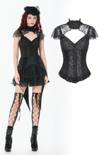 Load image into Gallery viewer, Black Floral Lace High-Neck Gothic Shoulder-Mantle Corset Top TW669