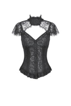 Load image into Gallery viewer, Black Floral Lace High-Neck Gothic Shoulder-Mantle Corset Top TW669