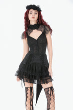 Load image into Gallery viewer, Black Floral Lace High-Neck Gothic Shoulder-Mantle Corset Top TW669
