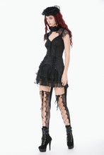 Load image into Gallery viewer, Black Floral Lace High-Neck Gothic Shoulder-Mantle Corset Top TW669
