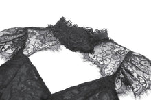 Load image into Gallery viewer, Black Floral Lace High-Neck Gothic Shoulder-Mantle Corset Top TW669