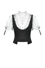 Load image into Gallery viewer, Court-Style Black White Lace Blouse TW677