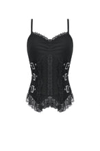 Load image into Gallery viewer, Imprisoned Psalms - Gothic Revivial Cami Top with Metallic Buckle Straps and Sheer Lace Patchwork TW686