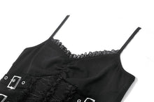 Load image into Gallery viewer, Imprisoned Psalms - Gothic Revivial Cami Top with Metallic Buckle Straps and Sheer Lace Patchwork TW686