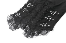 Load image into Gallery viewer, Imprisoned Psalms - Gothic Revivial Cami Top with Metallic Buckle Straps and Sheer Lace Patchwork TW686