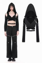 Load image into Gallery viewer, Punk Dark-Wear Hooded Crop Top with Cold-Shoulde and Metallic Pin-Chain Accents TW687