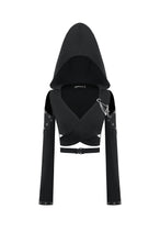Load image into Gallery viewer, Punk Dark-Wear Hooded Crop Top with Cold-Shoulde and Metallic Pin-Chain Accents TW687