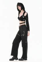 Load image into Gallery viewer, Punk Dark-Wear Hooded Crop Top with Cold-Shoulde and Metallic Pin-Chain Accents TW687