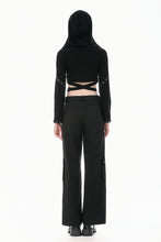 Load image into Gallery viewer, Punk Dark-Wear Hooded Crop Top with Cold-Shoulde and Metallic Pin-Chain Accents TW687