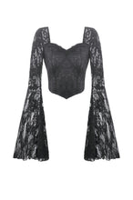 Load image into Gallery viewer, Phantom Butterfly - Gothic Dark Heart-Neck All-Over Lace Bell-Sleeve Slim Top TW689