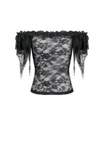 Load image into Gallery viewer, Gothic Romantic Off-Shoulder Sheer Lace Top with Ethereal Winged Sleeves TW693