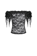 Load image into Gallery viewer, Gothic Romantic Off-Shoulder Sheer Lace Top with Ethereal Winged Sleeves TW693