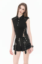 Load image into Gallery viewer, Night Directive - Tech-Punk Sleeveless Polo Top with Metallic Studs TW695