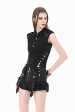 Load image into Gallery viewer, Night Directive - Tech-Punk Sleeveless Polo Top with Metallic Studs TW695