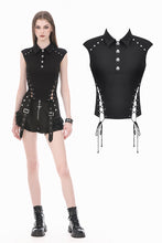 Load image into Gallery viewer, Night Directive - Tech-Punk Sleeveless Polo Top with Metallic Studs TW695