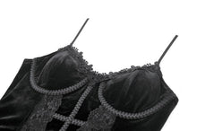 Load image into Gallery viewer, Gothic Vintage Velvet Lace Patchwork Coffin and Cross Trimmed Cami Top TW696
