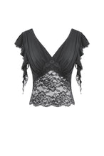 Load image into Gallery viewer, Gothic Deep-V Lace Patchwork Draped Knit Crop Top TW698