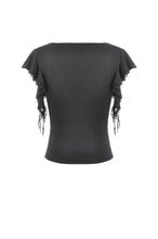 Load image into Gallery viewer, Gothic Deep-V Lace Patchwork Draped Knit Crop Top TW698