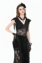 Load image into Gallery viewer, Gothic Deep-V Lace Patchwork Draped Knit Crop Top TW698