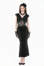 Load image into Gallery viewer, Gothic Deep-V Lace Patchwork Draped Knit Crop Top TW698