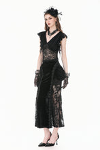 Load image into Gallery viewer, Gothic Deep-V Lace Patchwork Draped Knit Crop Top TW698