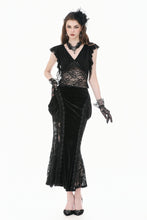 Load image into Gallery viewer, Gothic Deep-V Lace Patchwork Draped Knit Crop Top TW698