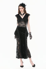 Load image into Gallery viewer, Gothic Deep-V Lace Patchwork Draped Knit Crop Top TW698