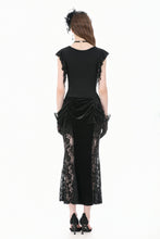 Load image into Gallery viewer, Gothic Deep-V Lace Patchwork Draped Knit Crop Top TW698