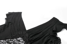 Load image into Gallery viewer, Gothic Deep-V Lace Patchwork Draped Knit Crop Top TW698