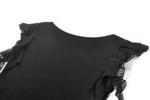 Load image into Gallery viewer, Gothic Deep-V Lace Patchwork Draped Knit Crop Top TW698