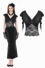 Load image into Gallery viewer, Gothic Deep-V Lace Patchwork Draped Knit Crop Top TW698