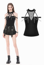 Load image into Gallery viewer, Dark Techwear Mesh Cut-out Cold-Shoulder Chain Cross Halter Top TW700