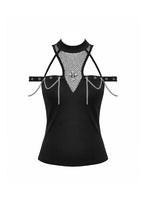 Load image into Gallery viewer, Dark Techwear Mesh Cut-out Cold-Shoulder Chain Cross Halter Top TW700