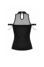 Load image into Gallery viewer, Dark Techwear Mesh Cut-out Cold-Shoulder Chain Cross Halter Top TW700