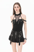 Load image into Gallery viewer, Dark Techwear Mesh Cut-out Cold-Shoulder Chain Cross Halter Top TW700