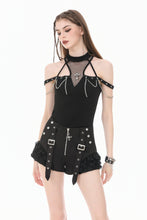 Load image into Gallery viewer, Dark Techwear Mesh Cut-out Cold-Shoulder Chain Cross Halter Top TW700
