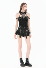 Load image into Gallery viewer, Dark Techwear Mesh Cut-out Cold-Shoulder Chain Cross Halter Top TW700