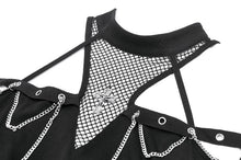 Load image into Gallery viewer, Dark Techwear Mesh Cut-out Cold-Shoulder Chain Cross Halter Top TW700