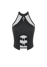 Load image into Gallery viewer, Punk Halter Crop Top with Silver Cross Ornament and Double Buckled Waist TW701