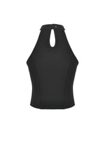 Load image into Gallery viewer, Punk Halter Crop Top with Silver Cross Ornament and Double Buckled Waist TW701