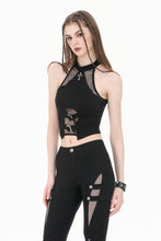 Load image into Gallery viewer, Punk Halter Crop Top with Silver Cross Ornament and Double Buckled Waist TW701