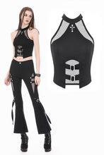 Load image into Gallery viewer, Punk Halter Crop Top with Silver Cross Ornament and Double Buckled Waist TW701