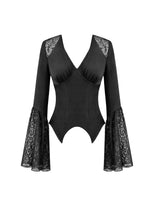 Load image into Gallery viewer, Gothic Deep V-Neck Top with Lace-Paneled Shoulders and Dramatic Flare Sleeves TW702