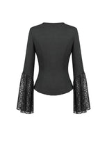 Load image into Gallery viewer, Gothic Deep V-Neck Top with Lace-Paneled Shoulders and Dramatic Flare Sleeves TW702