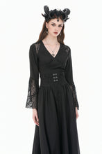 Load image into Gallery viewer, Gothic Deep V-Neck Top with Lace-Paneled Shoulders and Dramatic Flare Sleeves TW702
